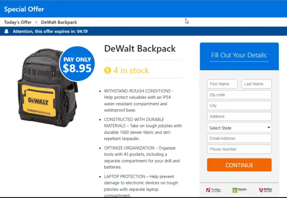 DewaltBackpack scam